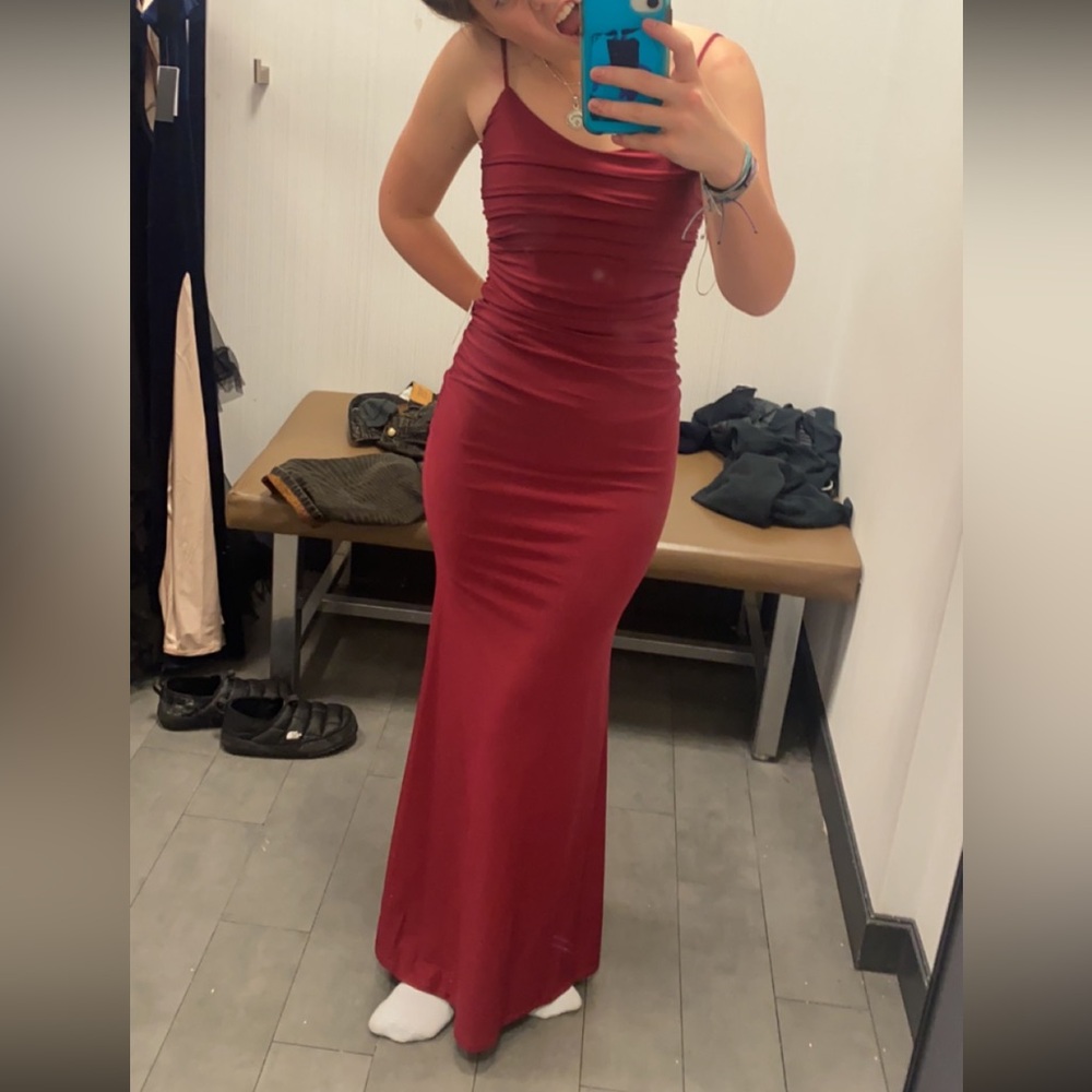 Red tight prom dress open back